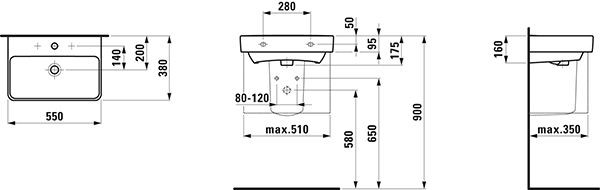 Fontein Toilet Laufen PRO S overloop 550mm Wit