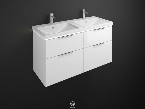 Set Meuble Salle De Bain Burgbad Eqio Double Lavabo, Meuble 4 tiroirs éclairés 1230x665mm Personnalisable SEZD123-PN258