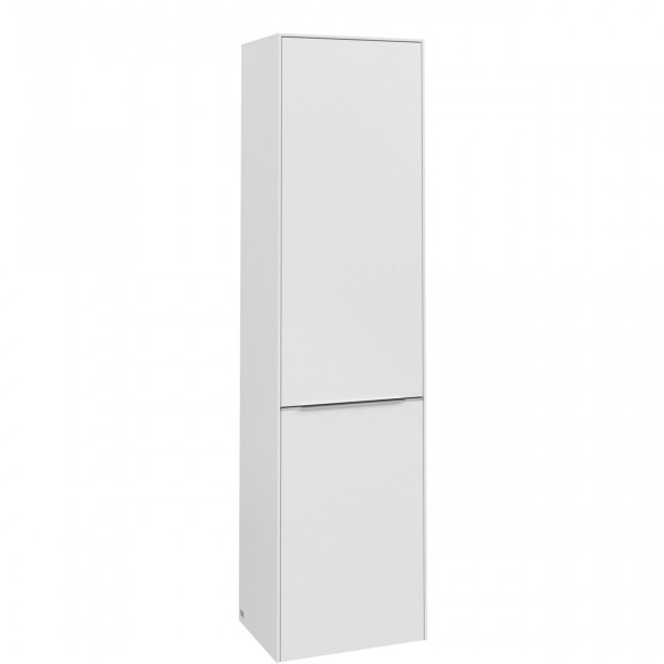 Villeroy & Boch Subway 3.0 badkamerkast 45x35x170cm met 1 rechtsdraaiende softclose deur opbouw met aluminium glanzende greep spaanplaat Pure white C59300VF