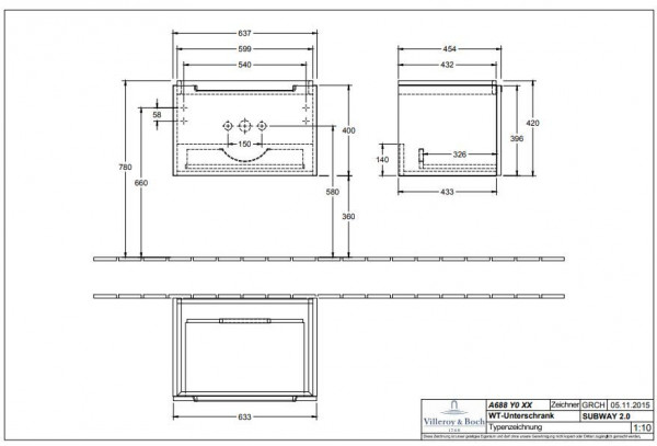 Villeroy en Boch Subway 2.0 Onderkast 637x420x454 mm (A68800)