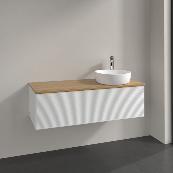 Meuble Pour Vasque à Poser Villeroy et Boch Antao à droite avec Structure, Lumière 1 trou 1 tiroir 1200x360x500mm Glossy White Lacquer/Honey Oak