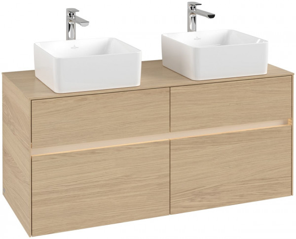 Meuble Double Vasque Villeroy et Boch Collaro 1200mm 4 tiroirs, LED Chêne nordique