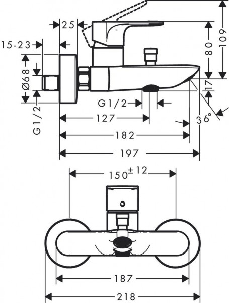 Thermostatische Mengkraan Bad Douche Hansgrohe Rebris E 114x197mm Chroom