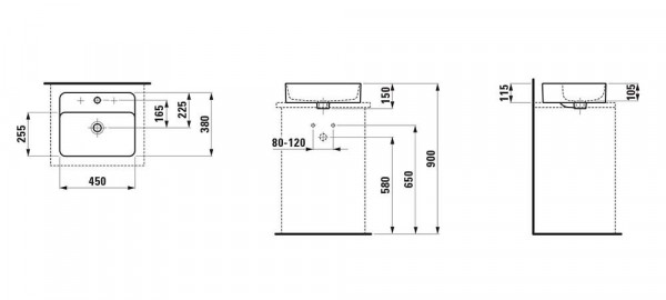 Opbouw Wastafel Laufen VAL 3 gaten 380x150x450mm Wit