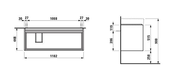 Wastafelmeubel Voor Opzet Waskom Laufen LANI Wastafel links voor Kartell 448x1182x515mm Mat Wit