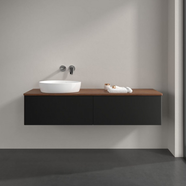 Wastafelmeubel Voor Opzet Waskom Villeroy en Boch Antao 1600x360x500mm Black Matt Laquered/Warm W...