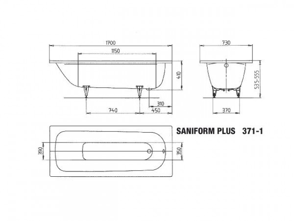 Kaldewei Ligbad Saniform Plus 1700x730x410mm Model 371-1 Pergamon 112934013231