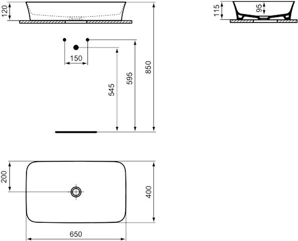 Ideal Standard Opbouw Wastafel IPALYSS 650x120x400mm Wit