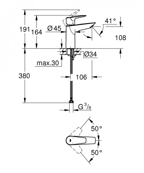 1 Gats Mengkraan Grohe BauEdge met Push-Open afvoer Chroom