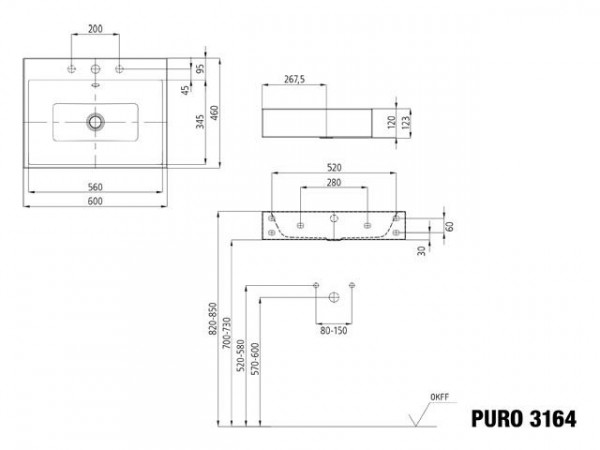 Kaldewei Hangwastafel met overloop 1 kraangat Puro (901406013)