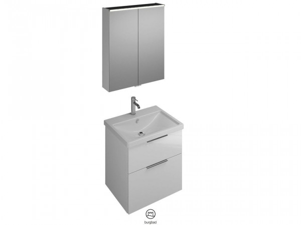 Set Meuble Salle De Bain Burgbad Eqio Lavabo 1 trou, Meuble 2 tiroirs, Armoire de Toilette 2 portes 650mm Personnalisable SFAN065-PN258