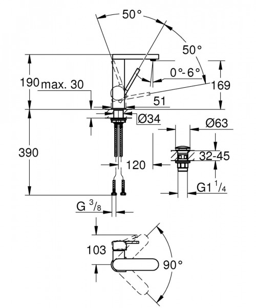 Grohe Plus 1-gats wastafelkraan M-size met gladdy body en push open waste chroom 23872003