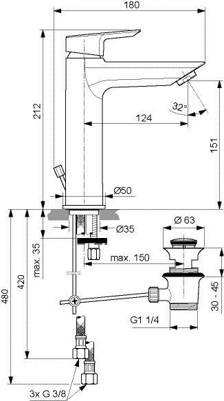 Inbouw Wastafelkraan Ideal Standard Tesi Chroom A6562AA