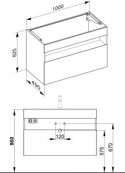 Wastafel Onderkast Keuco Stageline 1 lade, Met licht, 1000x625x490mm Vulkaniet