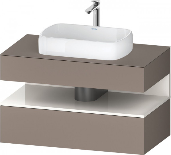 Meuble Pour Vasque à Poser Duravit Qatego avec niche 1000mm Blanc brillant/Basalte Mat QA4731022430000