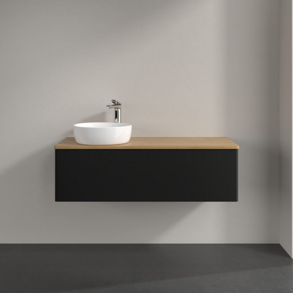 Wastafelmeubel Voor Opzet Waskom Villeroy en Boch Antao 1200x360x500mm Black Matt Laquered/Honey Oak