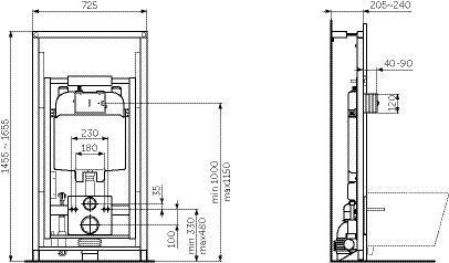 Ideal Standard Inbouwreservoir PROSYS 725x1455x240mm Zwart