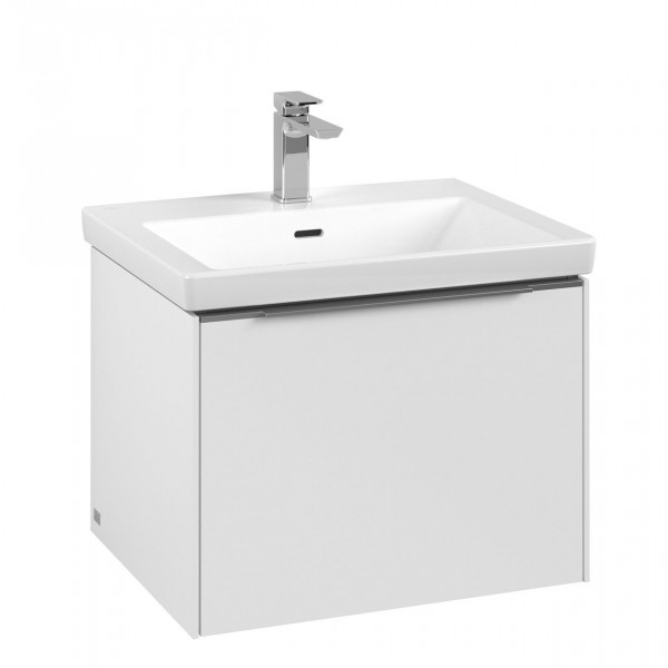 Villeroy & Boch Subway 3.0 wastafelonderkast 60x40x45cm met aluminium glanzende greep 1 softclose lade 1 sifonuitsparing spaanplaat Pure White C57700VF