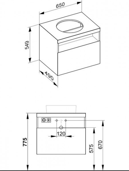 Wastafel Onderkast Keuco Stageline 1 drawer, With light, without hole, 650x550x490mm Vulkaniet