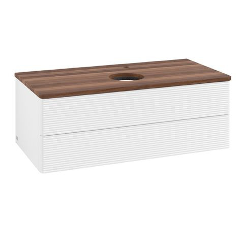 Meuble Pour Vasque à Poser Villeroy et Boch Antao avec Structure 1 trou 2 tiroirs 1000x360x500mm White Matt Laquered/Warm Walnut