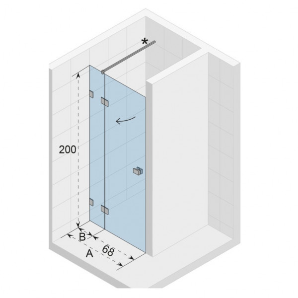 Douchedeur Draaibaar Riho Scandic NXT voor niche, Linker versie 1180x2000mm Chroom