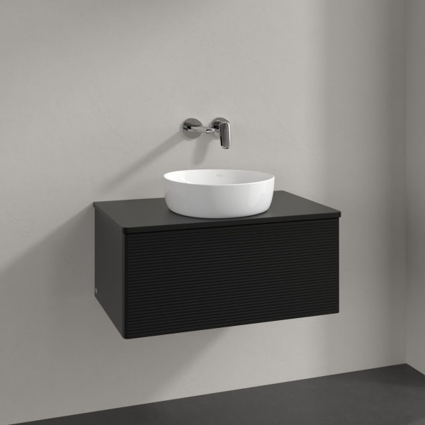 Meuble Pour Vasque à Poser Villeroy et Boch Antao avec Structure, Lumière 1 tiroir 800x360x500mm Black Matt Laquered