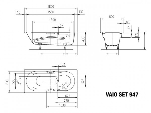 Kaldewei Standaard Bad model 947 met zijoverloop Vaio Set Star Alpenwit (234727090)