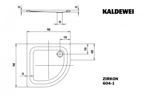 Kaldewei Zirkon douchebak plaatstaal kwartrond 90x90x3.5cm wit 456900010001