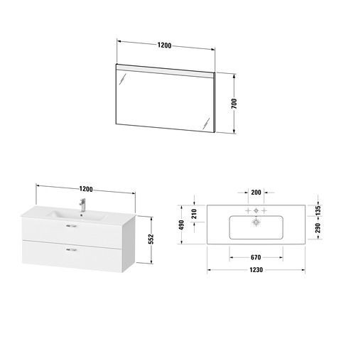 Badkamermeubel Set Duravit XBase Wastafel met wastafel en spiegel 1230mm Walnut Dark