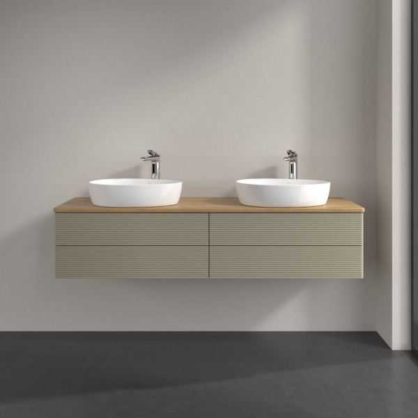 Dubbel Wastafelmeubel Villeroy en Boch Antao 1600x360x500mm Stone Grey Matt Lacquer/Honey Oak