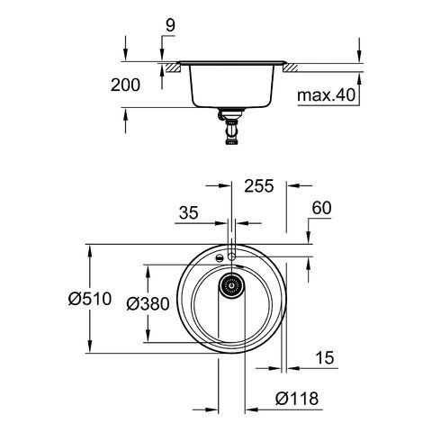 Grohe Inbouw Spoelbak K200 Ø510x200mm