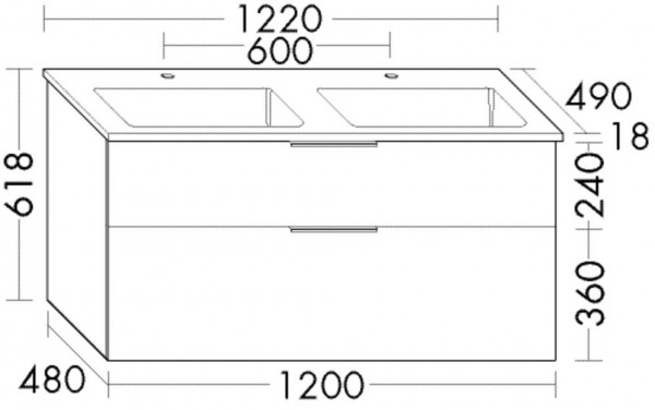 Set Meuble Salle De Bain Burgbad Eqio Double Lavabo, Meuble 2 tiroirs 1220x618mm Personnalisable SHCD122-PN258