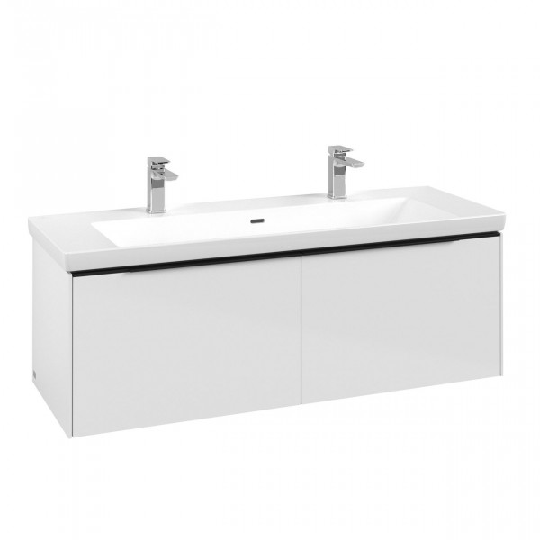 Villeroy & Boch Subway 3.0 wastafelonderkast 130x40x45cm met Volcano Black greep 1 sifonuitsparing spaanplaat Brilliant White C60101VE