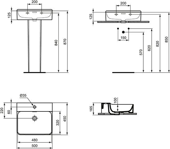 Ideal Standard Hangende Wastafel CONCA 165mm