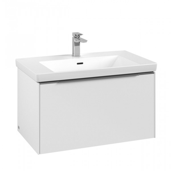 Villeroy & Boch Subway 3.0 wastafelonderkast 80x40x45cm met aluminium glanzende greep 1 softclose lade 1 sifonuitsparing spaanplaat Pure White C57300VF