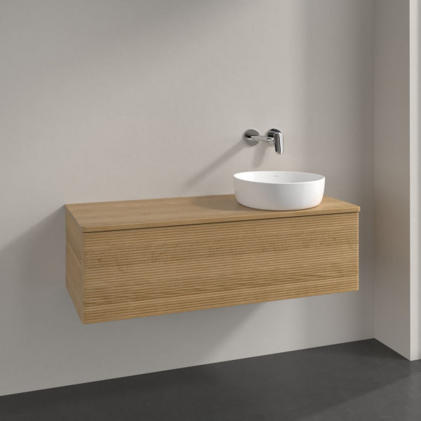 Meuble Pour Vasque à Poser Villeroy et Boch Antao à droite avec Structure 1 tiroir 1200x360x500mm Honey Oak