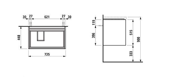 Wastafelmeubel Voor Opzet Waskom Laufen LANI Spoelbak aan de linkerkant voor Lua 448x735x515 mm M...