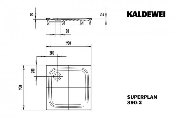Kaldewei Superplan douchebak plaatstaal 90x90x2.5cm vierkant met styropordrager wit 446948040001