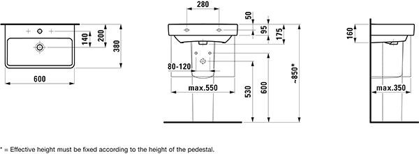 Fontein Toilet Laufen PRO S overloop 600mm Wit Clean Coat