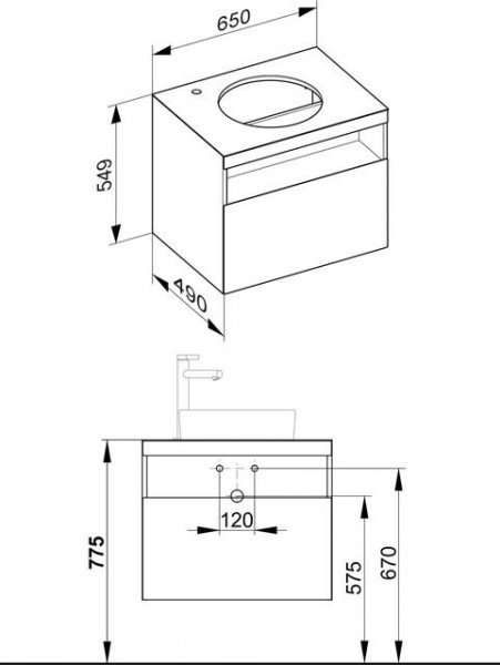 Wastafel Onderkast Keuco Stageline 1 drawer, Without light, hole left, 650x550x490mm Vulkaniet