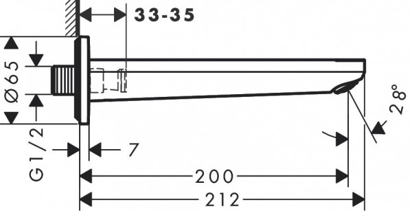 Baduitloop Hansgrohe Rebris S muur 65x212mm Zwart Mat