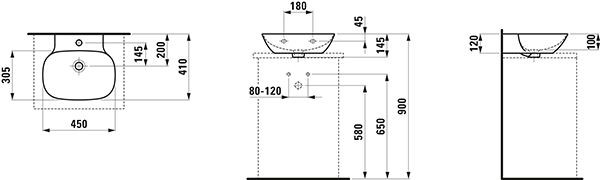 Fontein Toilet Laufen INO vrijstaand, overloop 450mm Mat Wit