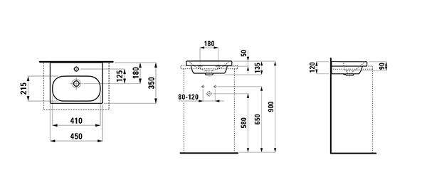 Fontein Toilet Laufen LUA vrijstaand, overloop 450mm Wit