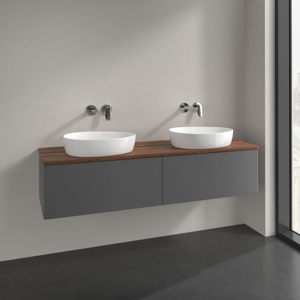 Meuble Double Vasque Villeroy et Boch Antao 2 tiroirs 1600x360x500mm Anthracite Matt Laquered/Warm Walnut