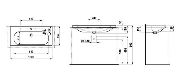 Opbouw Wastafel Laufen LUA 460x180x1000mm Manhattan