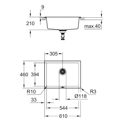 Grohe Inbouw Spoelbak K700 Unterbau 610x460x210mm