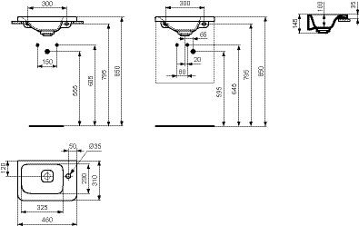 Ideal Standard Tonic II meubelfontein met kraangat rechts zonder overloop 46x31cm Ideal Plus met IdealFlow wit K0867MA