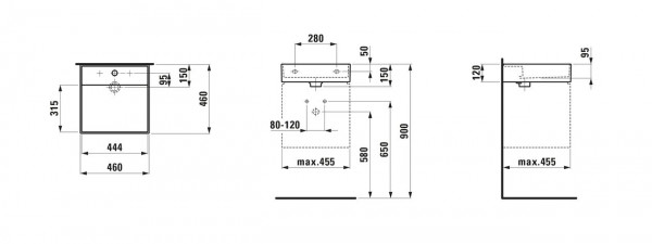 Fontein Toilet Laufen KARTELL 1 gat, verborgen evacuatie 460mm Grijs Mat