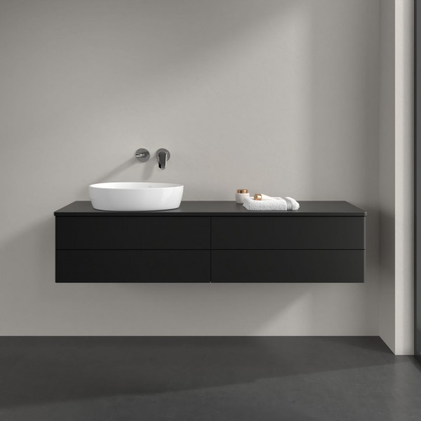 Wastafelmeubel Voor Opzet Waskom Villeroy en Boch Antao 1600x360x500mm Black Matt Laquered