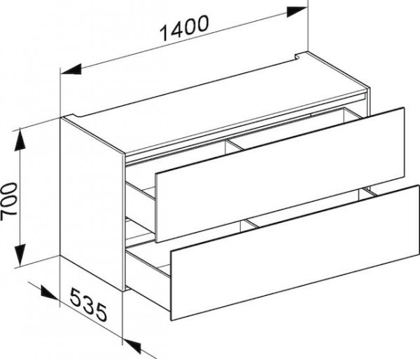 Wandmeubel Keuco Edition 11 met 2 lades en interne LED verlichting 1400x700x535mm Eik Tabak